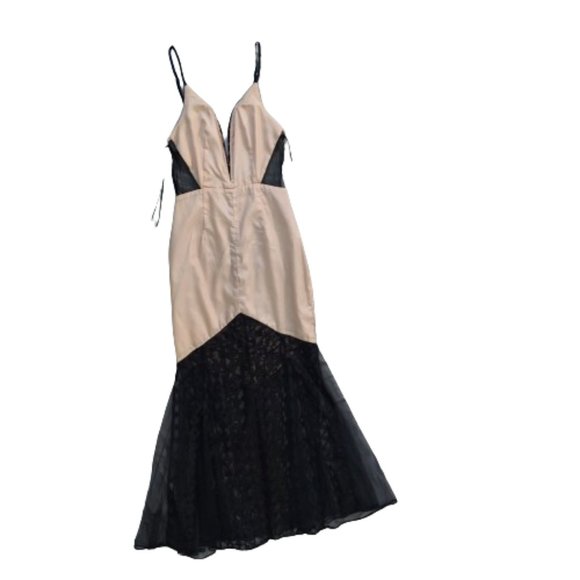 Luxxel Floor length Body Con Low cut, Sheer Evening Gown, Black, Small - Picture 11 of 16